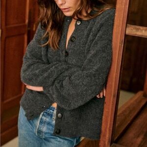 Sézane Charcoal Gray Button-Up Fuzzy Wool Cardigan